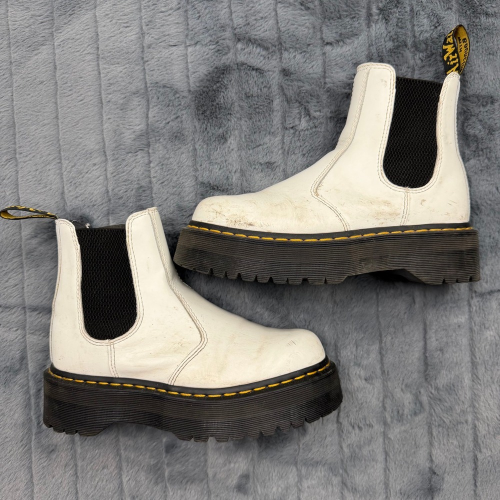 Dr. Martens 2976 Quad White Leather Platform Chelsea Boots Womens 8 AW004